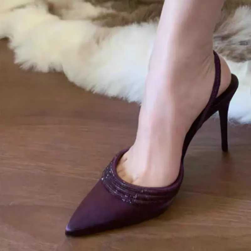 Pointy Rhine Diamd e-Word Sandals for Wen 2025 Spring New Champagne Sliding Sexy Head French High H Party Pump Y250319
