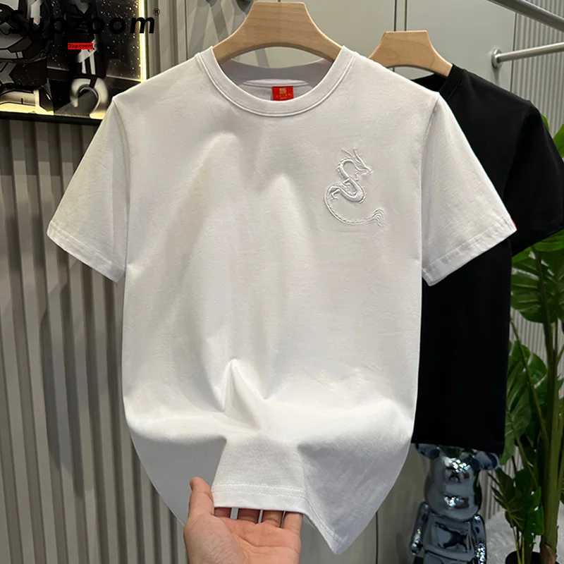 Supzoom New Arrival Summer Top Fashion Embroidery Neutral Short O-neck Casual Hip Hop Heavy Texture Cotton Ins Loose Mens ShirtT250319