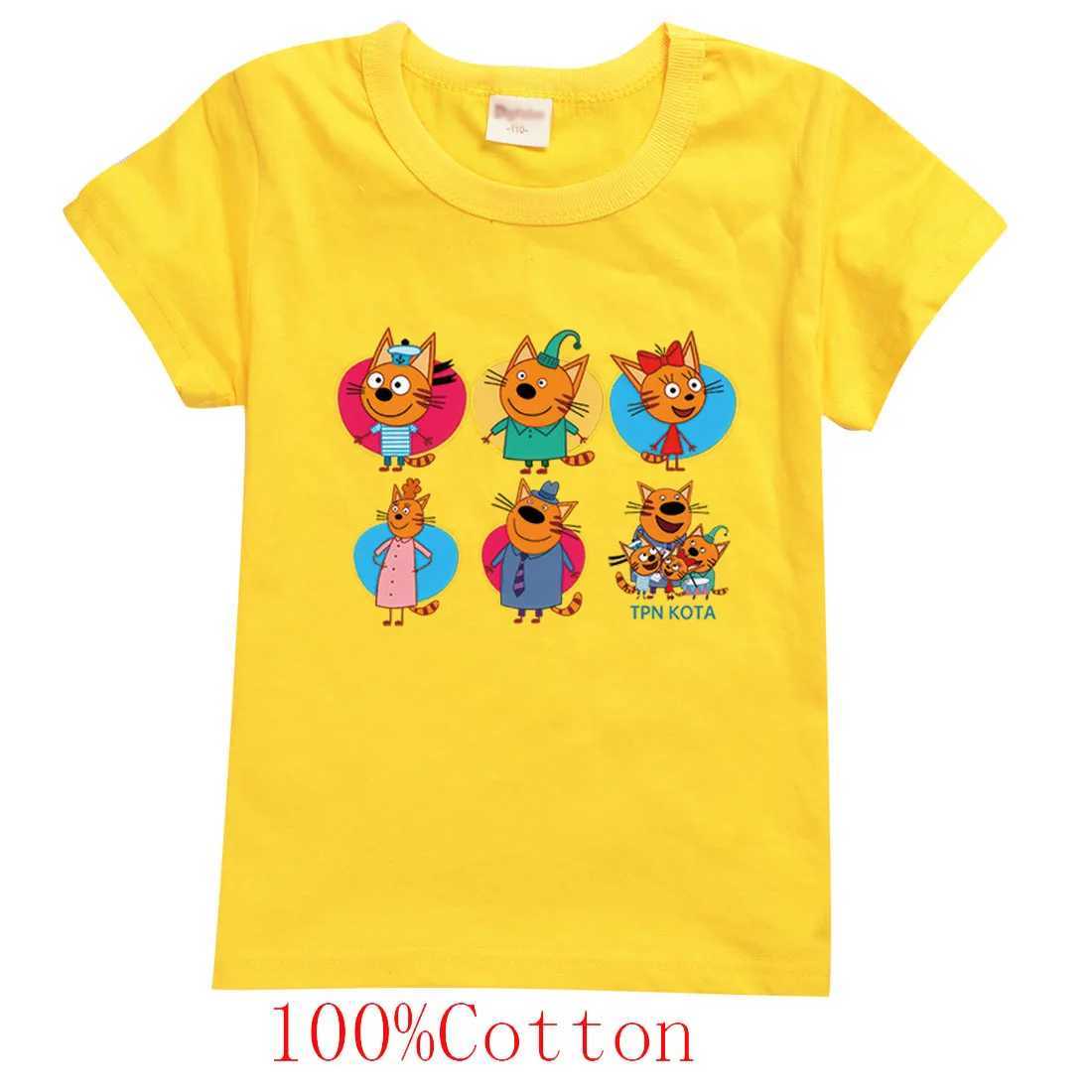 New Cartoon Kid-e-cats T Shirt Kids Three Kitten Russian Print Clothes Boys Summer Short Sleeve T-shirts Baby Girls Fashion TopsT250320
