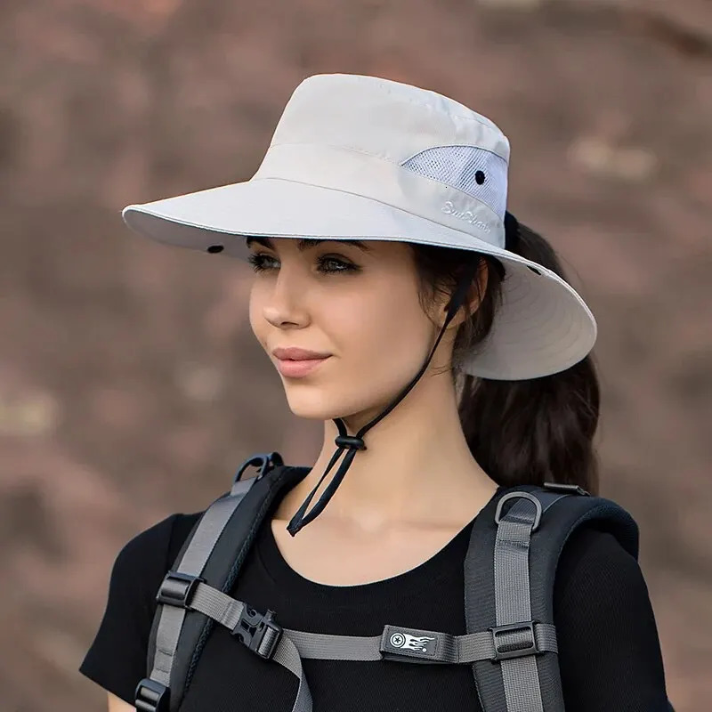 Xinbaoguan 100% Polyester Summer Outdoor Sun Hat Breathable Sun Hat Folding Sun Hat Female Ponytail Hole Fisherman Hat 250320