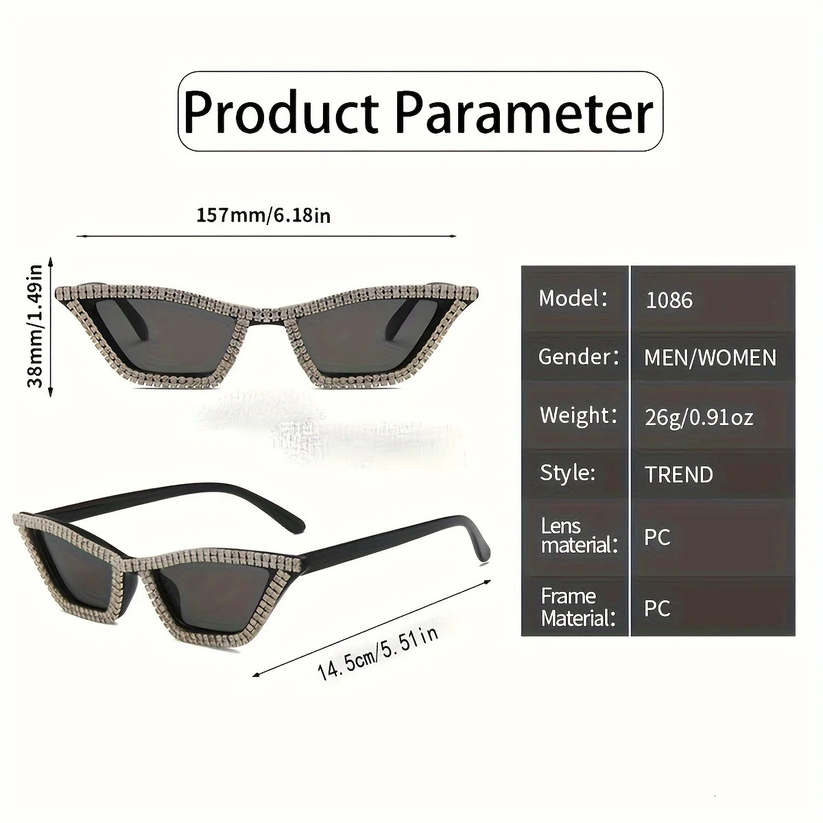 1PC Rhinestone Sunglasses Party Glasses Cat eye Sunglasses Cat eye Glasses Eyewear for Women Men Bar sunglasses 250320