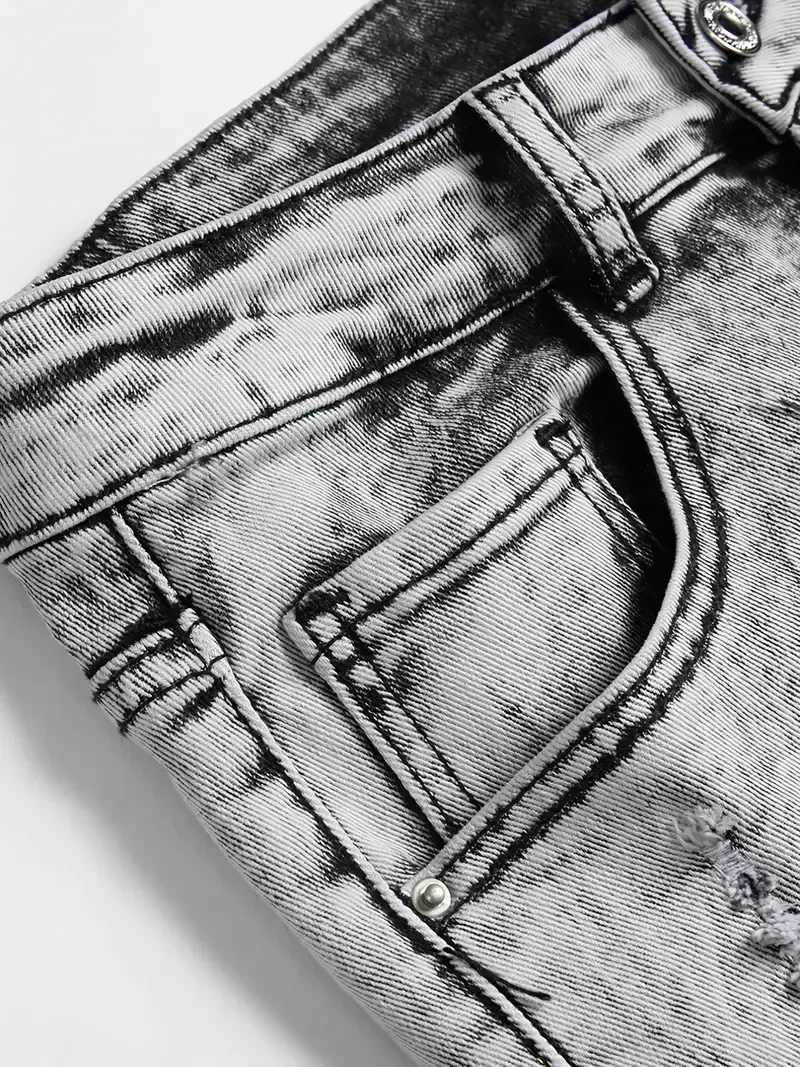 Summer new ultra-thin elastic mens shorts fashionable retro designed denim shorts streetwear 98% pure cotton cargo shorts mens W250319