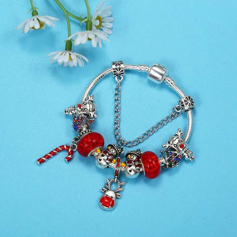 Silver Color Charm Bracelet Fit Christmas Elk Beads Pendants Bracelets Bangles For Women High-Quality Jewelry Gift Dropshipping
