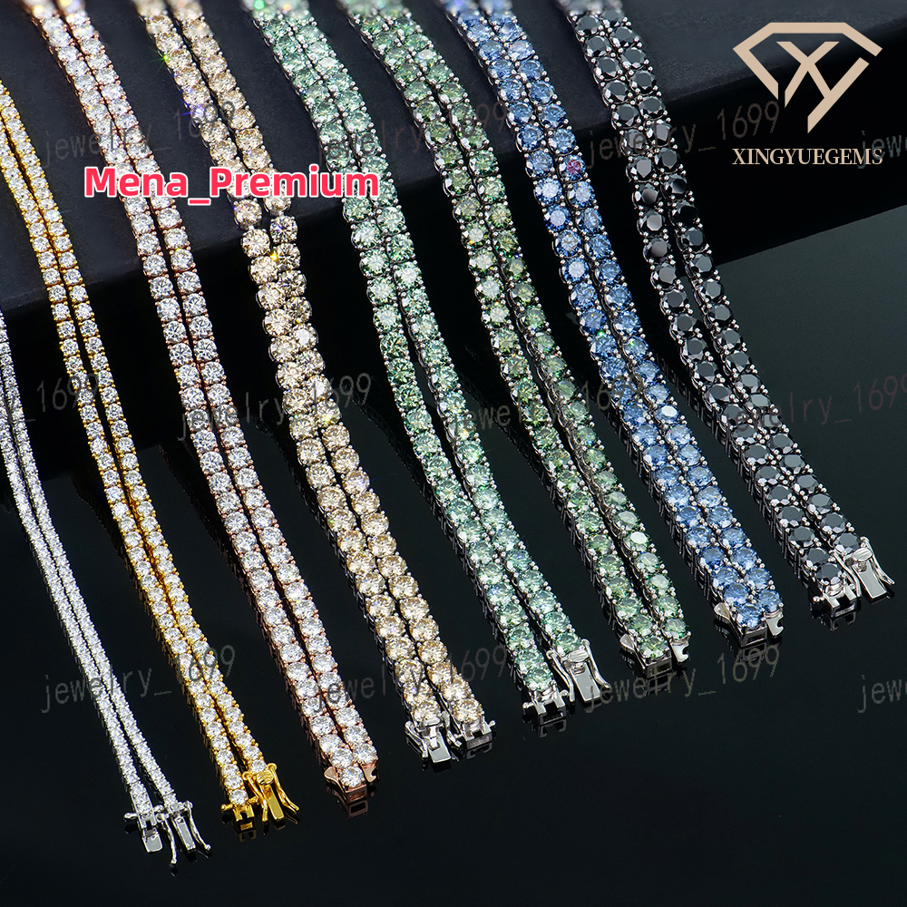 Custom Color Hip Hop S925 Silver 2-6mm Gra Vvs Lab Diamond Fine Necklace Moissanite Mossanite Jewelry Tennis Chain for Man Women
