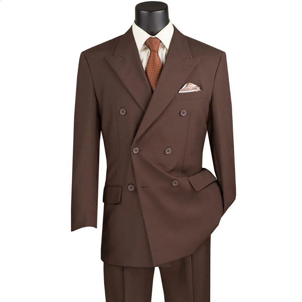Brown Mens Suit Double Breasted Notch Lapel 2 Piece Jacket Pants Costume Homme Business Gentleman Slim Fit Male Clothing 250311