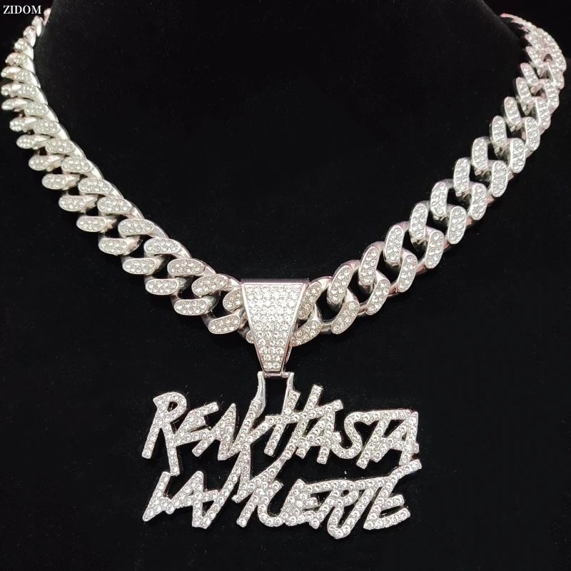 Men Women Hip Hop Letter Pendant Necklace with 13mm Cuban Chain Hiphop Iced out pendants Necklaces Fashion Punk Jewelry Gifts 250320