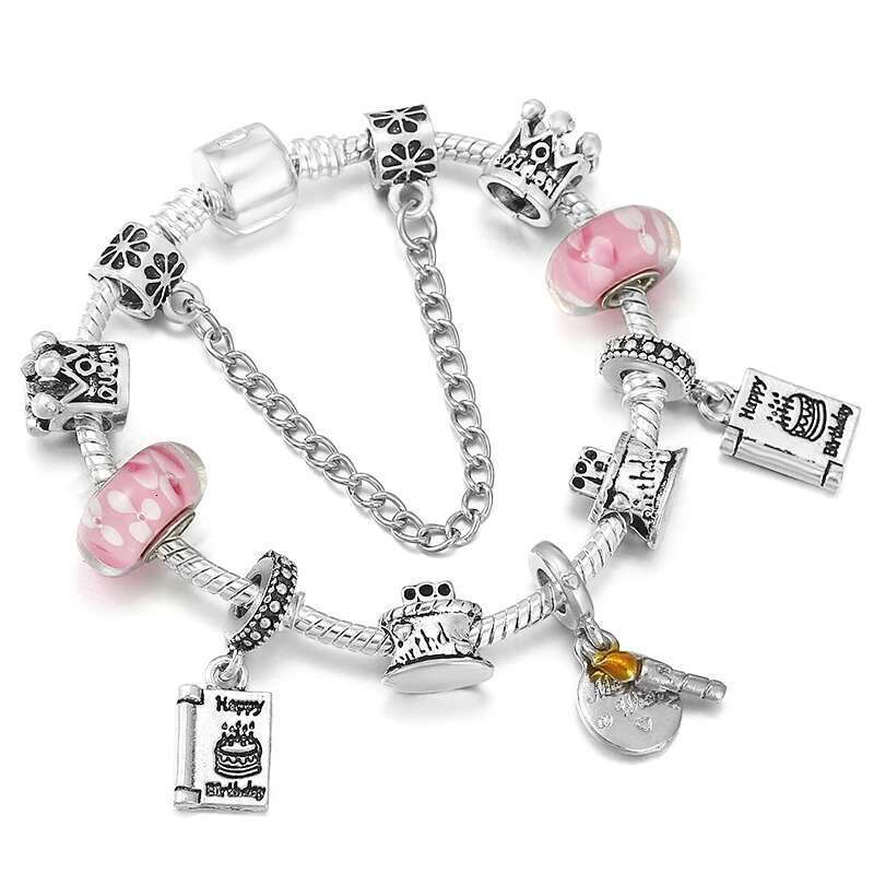 2024 Trend Birthday Cake Pendant Women's Charm Bracelet With Silver Color Bracelets For Women Kids Birthday Gift Special Offer