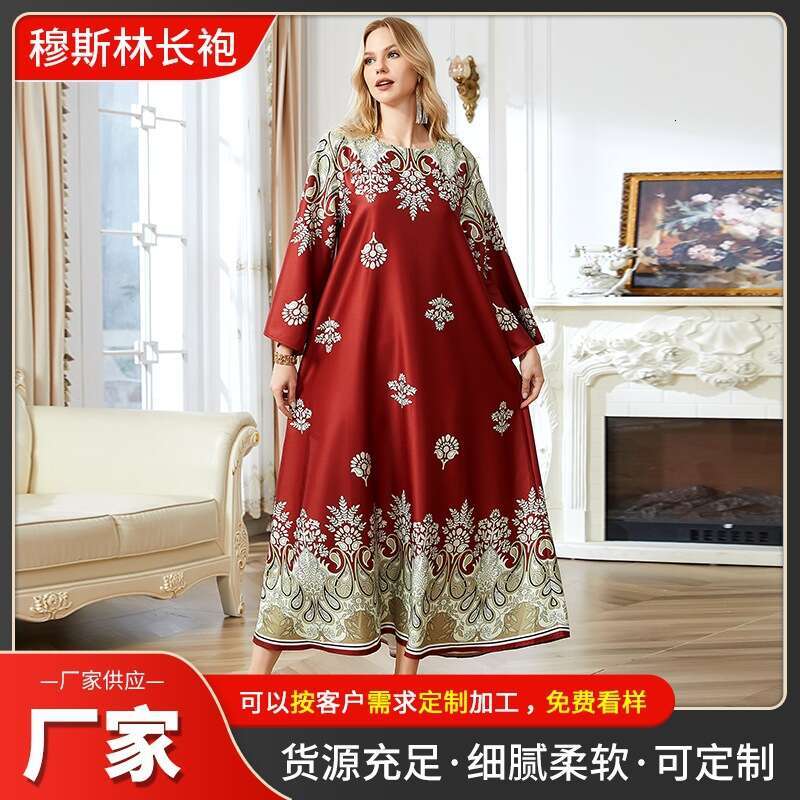 Muslim Women's Robe Summer New Printed Positioning Long Evening Dress