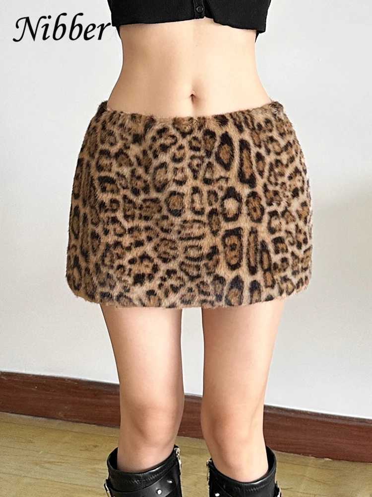Nibber Furry Leopard Print Mini Skirts Elasticated Waist Sexy Midnight Hot Chick Classic Trend Charming Concise Winter BotXJ250320