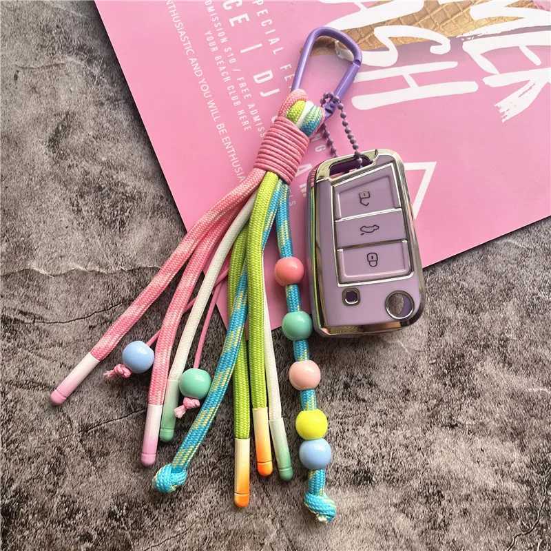 Colorful keychain with bead bag charming weaving car keychain mini fresh keyholder high-end accessory for mobile phonesXJ250319