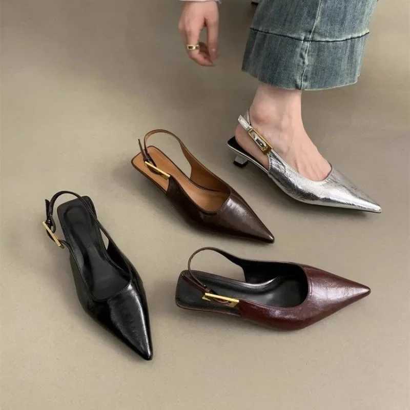 Gold Sier High Heel Pointed Toe Wen Slingback Shoes Wan hot Elegant Summer French Style Back Empty Single Pumps Z250311