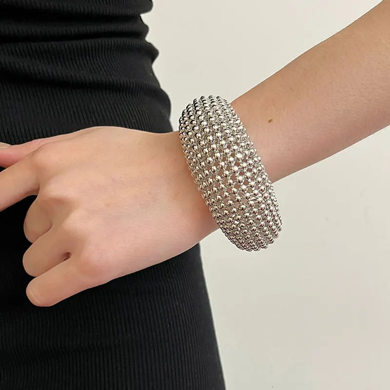 Vintage Heavy Metal Hollow Round Ball Beaded Open Bracelet Bangle for Women Girls Exquisite Trendy Party Jewelry Gifts 250320