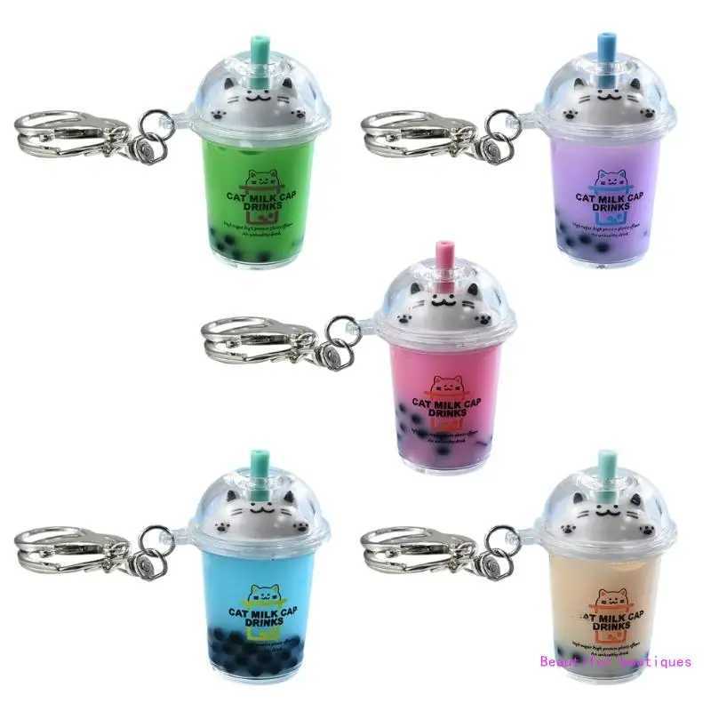 Cat Bubble Tea Pendant Handmade Acrylic Keychain Cartoon Milk Tea Keychain Jewelry Cute Bag Charm AccessoriesXJ250319