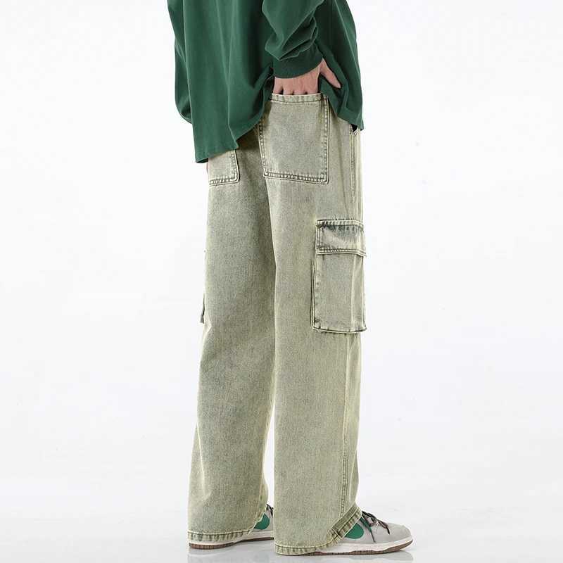 2024 New Mens Bag Jeans Fashion Street Clothing Retro Wide Leg Pants American Street Clothing Y2K Large Pocket Youth CoatT250319