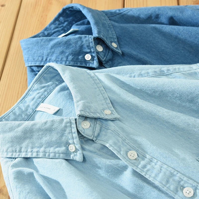 Spring and summer long sleeved denim shirt trend mens pure cotton casual loose comfortable top CM2137 250317