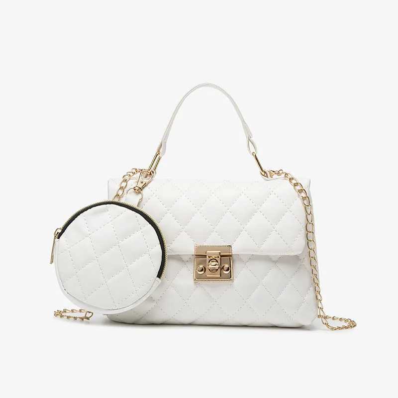 New Fashion Womens Handbag Diamond Grid Chain Handle Mothers Small Square Embroidered Bag Y250319