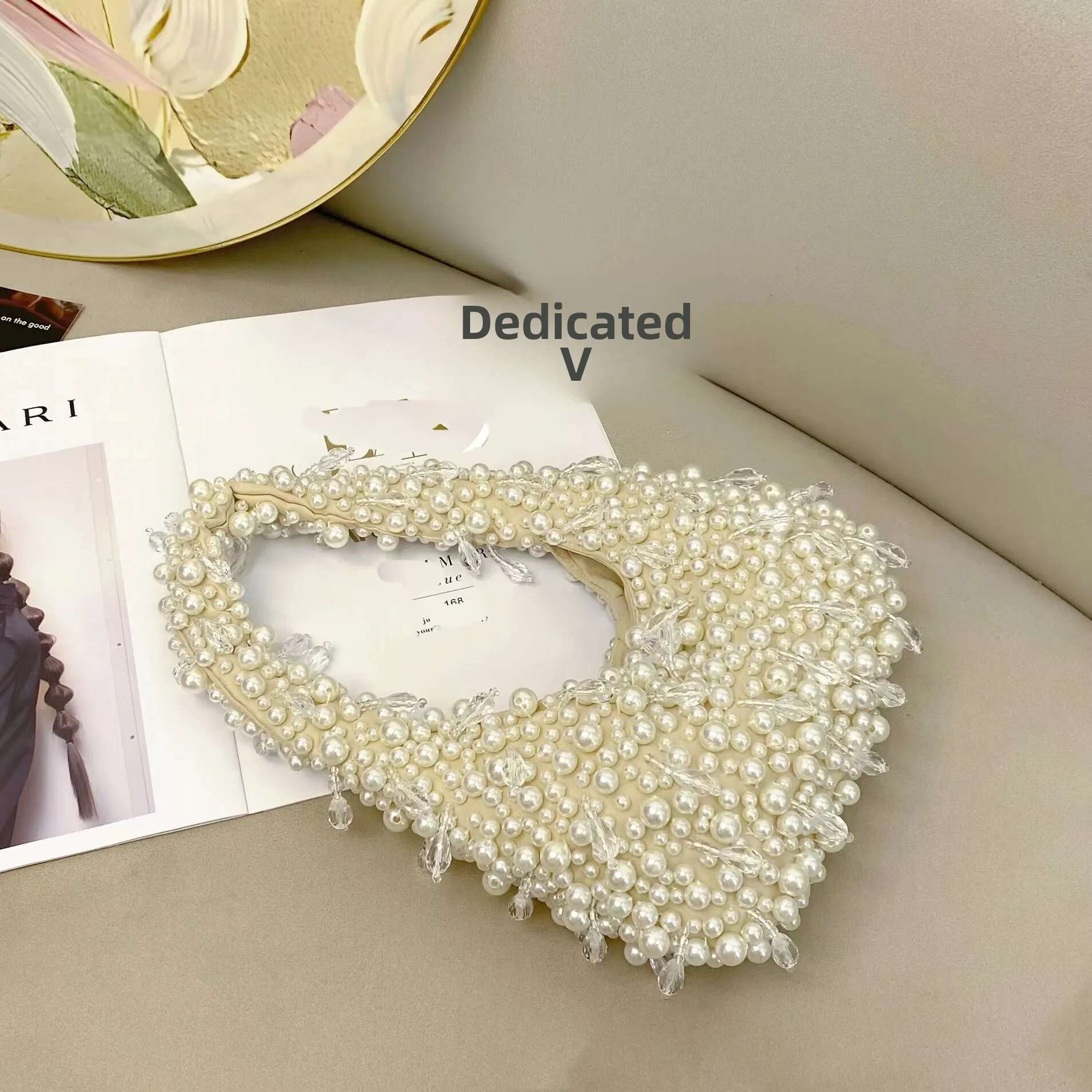 Sweet Fresh Cute Versatile Casual Pearl Crystal Beads Fashionable Niche Design Handbag Single Shoulder Underarm Bag