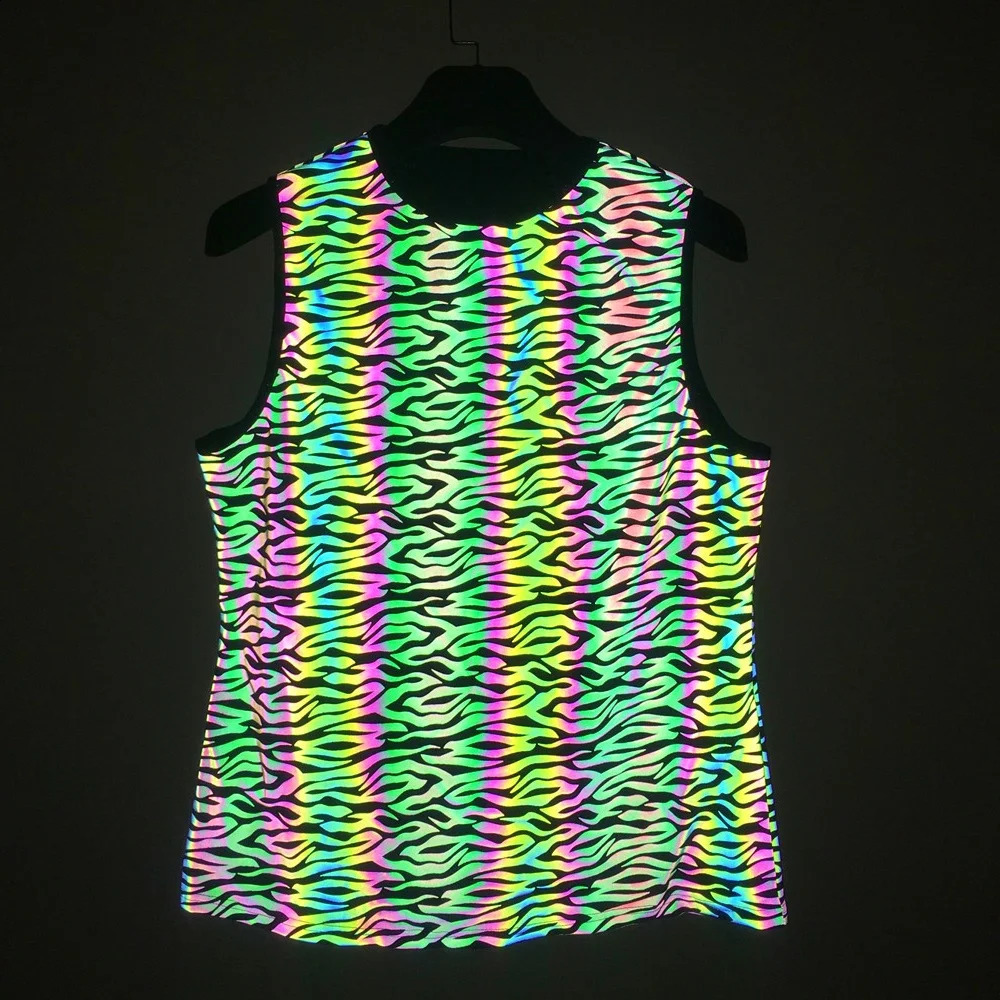 Summer Men Women Colorful Reflective Sleeveless T Shirts Y2K Harajuku Personality Printed Knitted Vest camisetas t-shirt 250318
