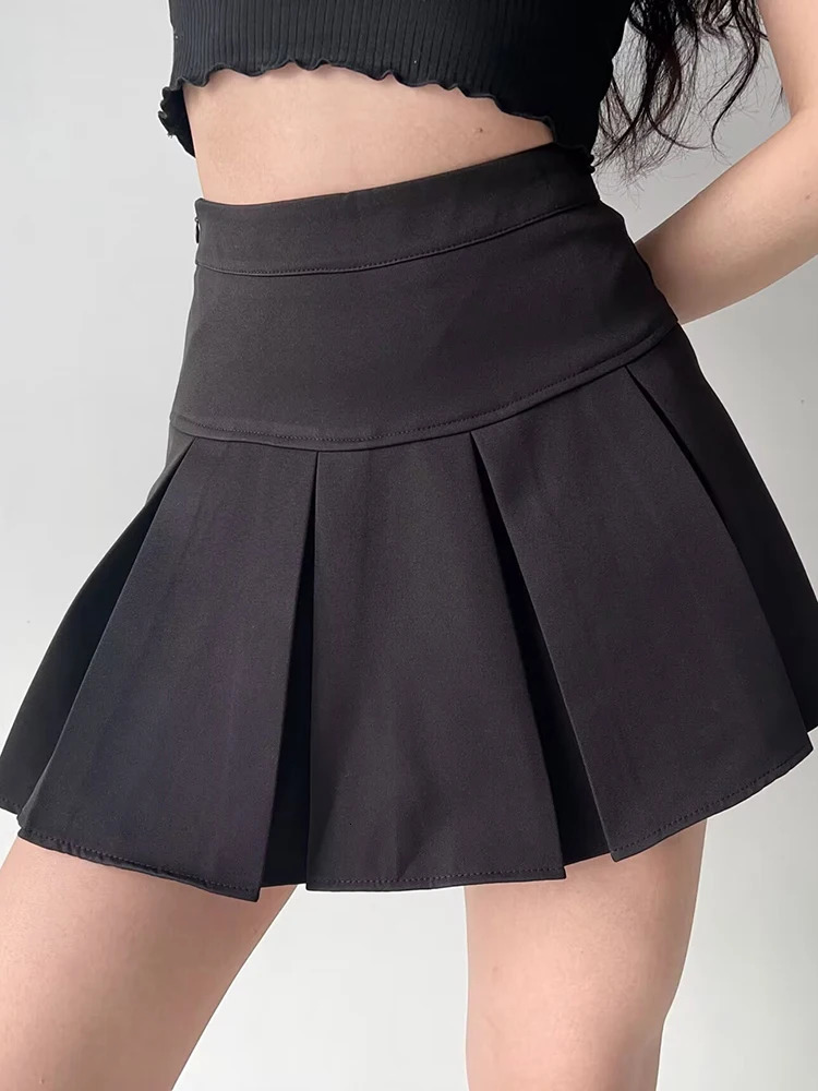 2025 Vintage Gray Pleated Skirt Women Kawaii High Waist Mini Skirts Korean Fashion School Uniform Harajuku Streetwear Spring 250320