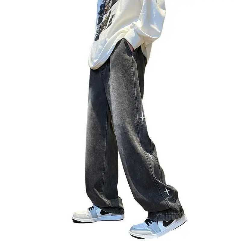 2024 American retro male and female trend star shaped graphic design straight leg jeans loose hip-hop wide leg casual pants Y2KT250319