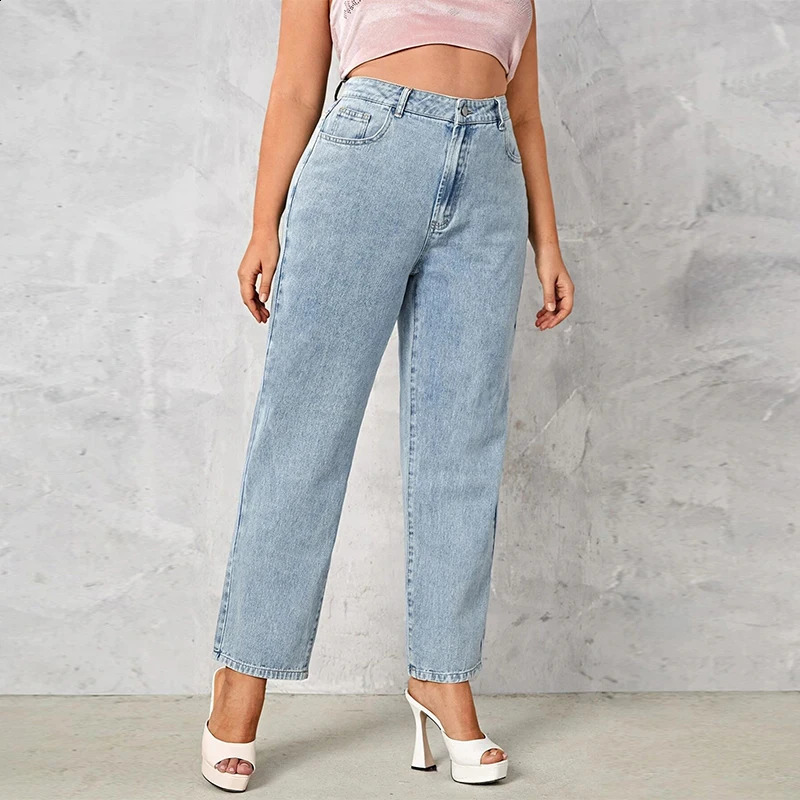 Plus Size Women Jeans Autumn Dark Blue 175cm Tall Stretchy and Loose Washing Straight 6XL 100Kgs Curve Lady Thin Lady Denim Pant 250319