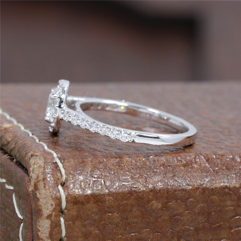Jewelry 0.5 Carat Round Cut Lab Diamond Halo Engagement Ring Real White Gold Half Band Wedding Ring For Women 14K 18K Platinum Available