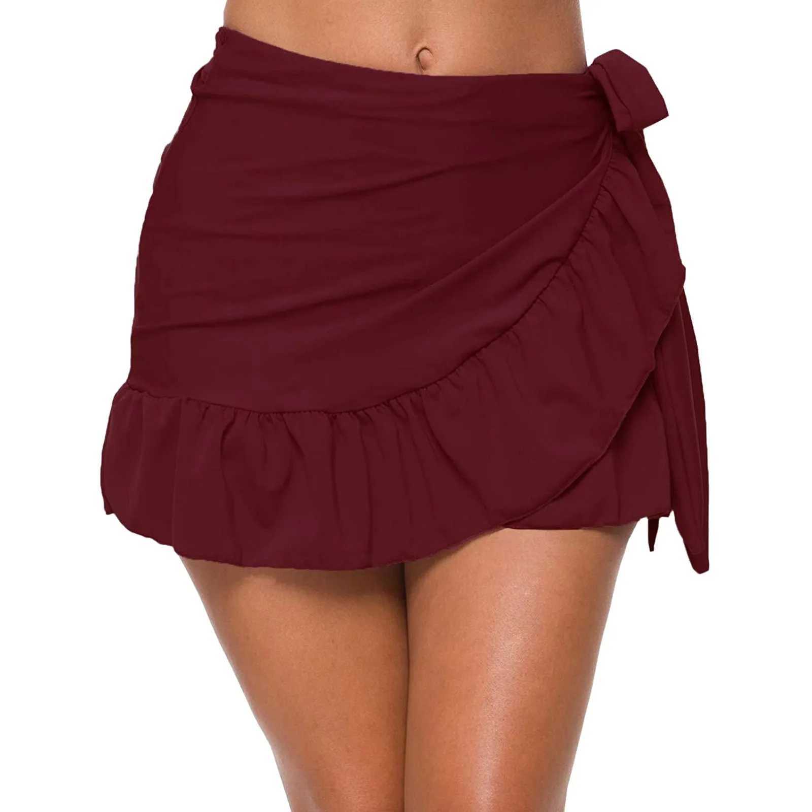 Sexy Womens Summer Apron Style Swimming Skirt Beach Vacation Bow Short Loose Ruffle Half SkirtXJ250320