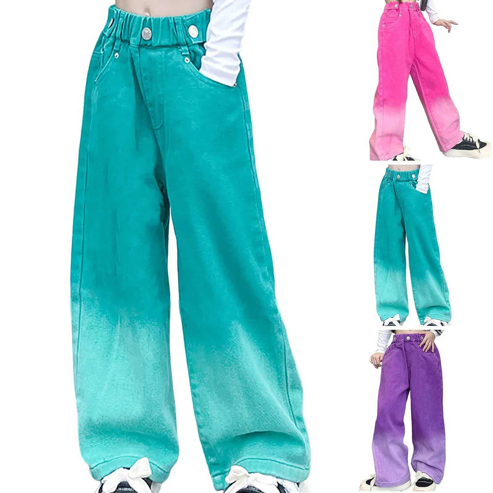 Girls jeans wide leg Flare jeans casual high waisted stretch denim pocket jeans girls teenage jeansT250326