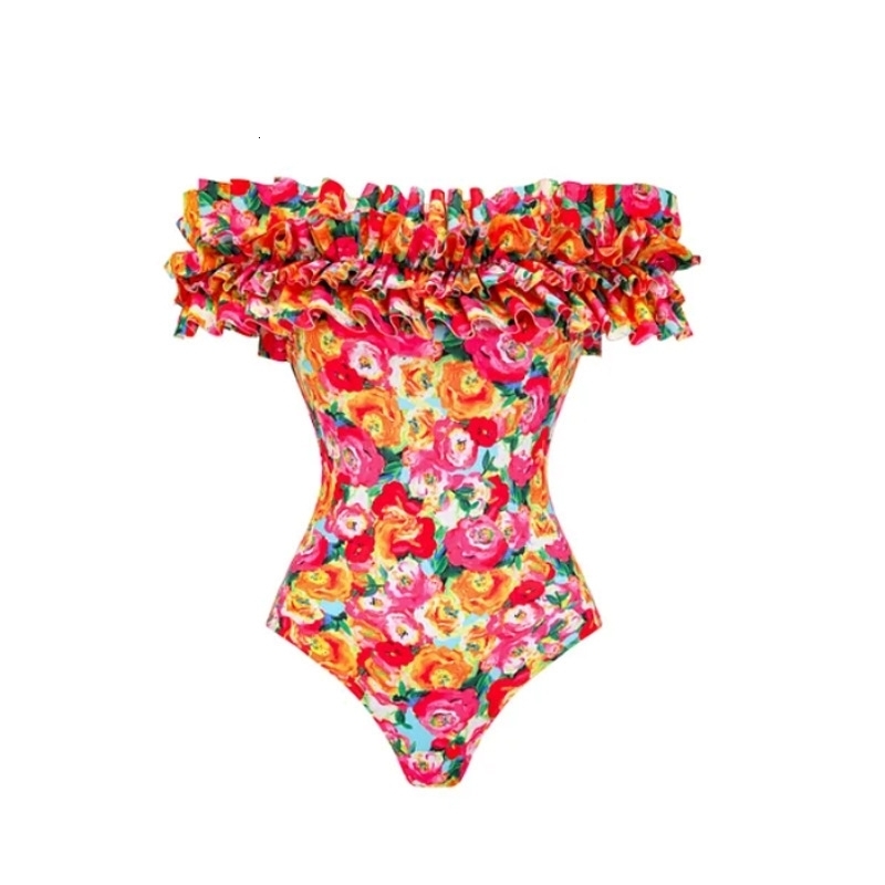 High quality onepiece swimsuit with floral ruffle print push up for womens bikini w250313