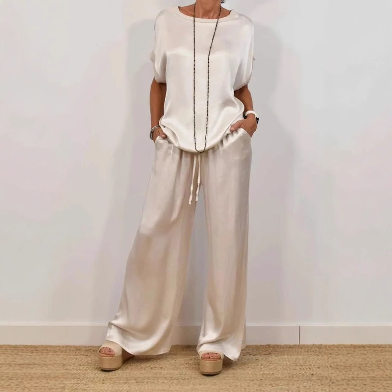 2025 Spring/Summer New Women's Loose Shirt, Wide Leg Pants, Casual Set