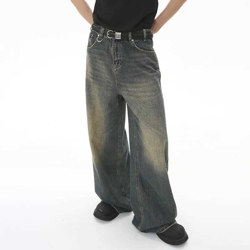 New mens and womens retro Hong Kong style loose wide leg mop jeansT250319
