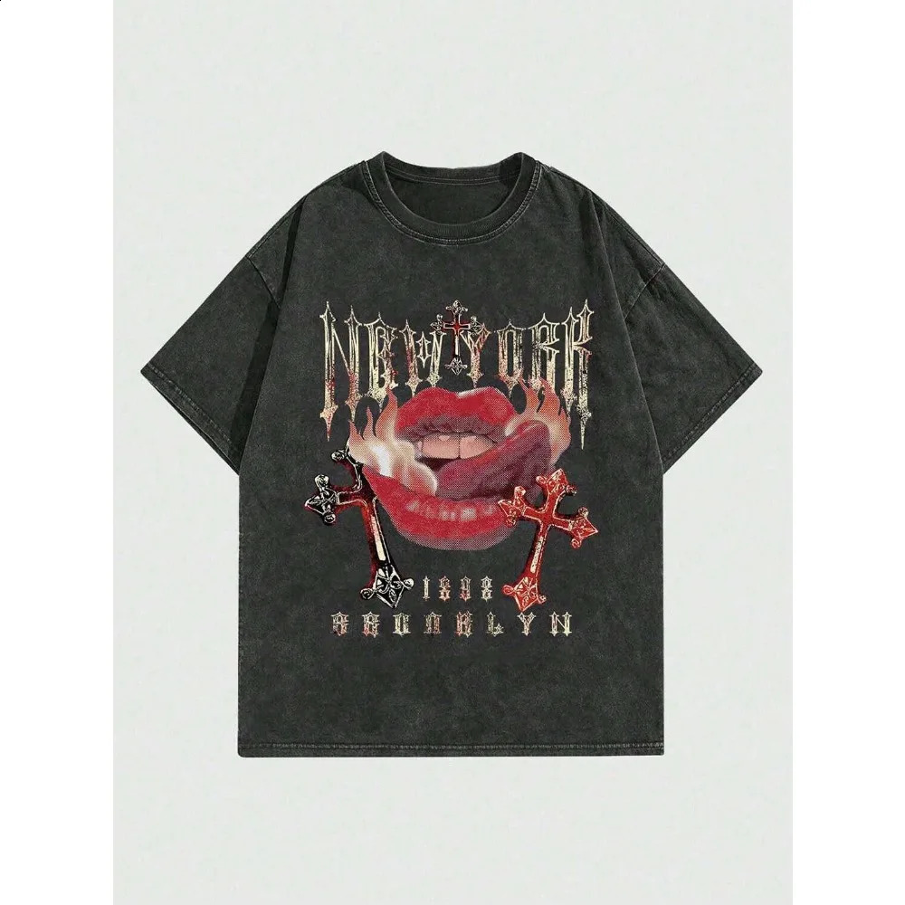 Europe and The United States Retro Blouse Loose Street Trend Fashion Movement Y2k Do Old T-shirt Men and Women Short Sleeves 250317