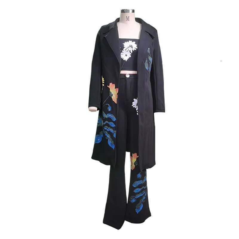 2023 Women's Autumn And Winter Temperament Long Printed Windbreaker Pants Suit For Women Two Piece Sets Womens Outifits