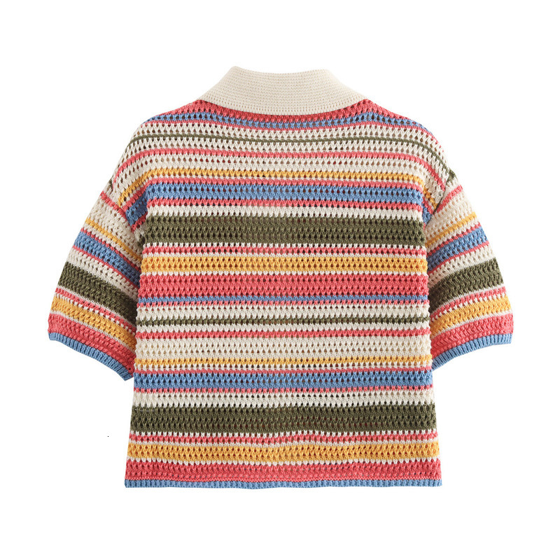2025 Spring New Crochet Polo Collar Knitted Top and Shorts Set B62049