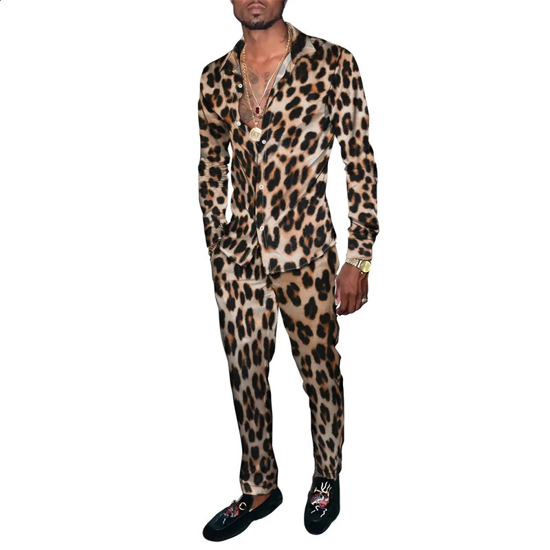 Animal Zebra Leopard 3D Print Men Harajuku Style Clothing Suits Tracksuit Long Sleeve Shirt Long Pants Two Piece Sets Clothing 250319