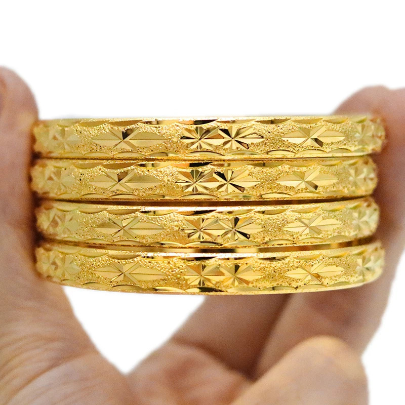 Moroccan Style Gold Plated Bracelet Middle East Wedding Bridal Bracelet Carved Pattern 8mm Bracelet Set Jewelry 250320