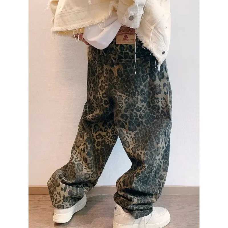 Leopard Print Heavy Industry Washed Army Jeans Autumn and Winter Retro Mens and Womens Green Heavy Canvas Work Casual PantsT250319