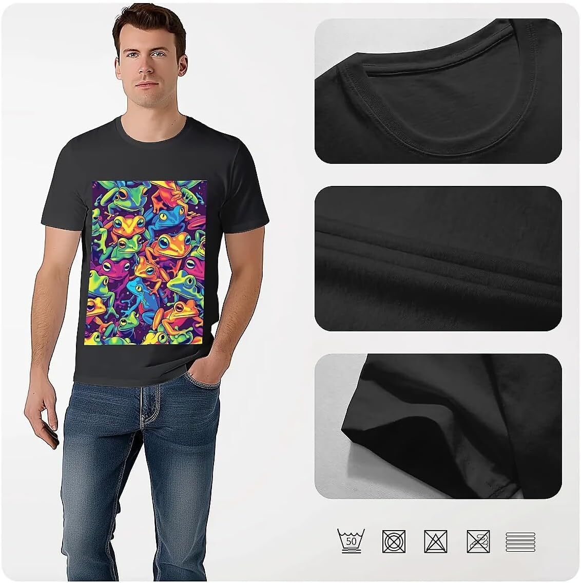 T shirt for Mens Mens Novelty T-Shirts Graphic 2D Print Summer Short Sleeve Colorful Frogs Pattern Shirts Tshirt Graphic Tee Casual Tops Clothes Short