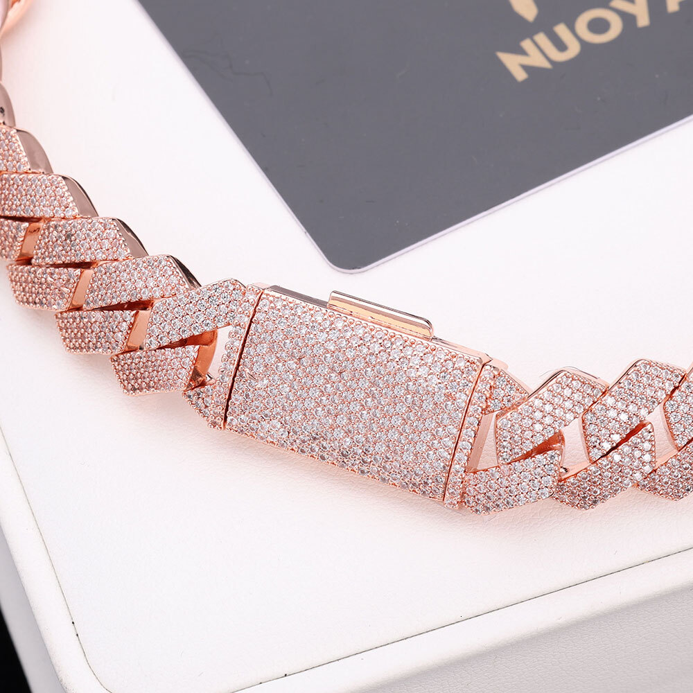 Hip Hop Jewelry 15mm Rose Gold Plated Cuban Link Chain Luxury Women Man Bling Full Iced Diamond Cuban Necklace Christmas Gift