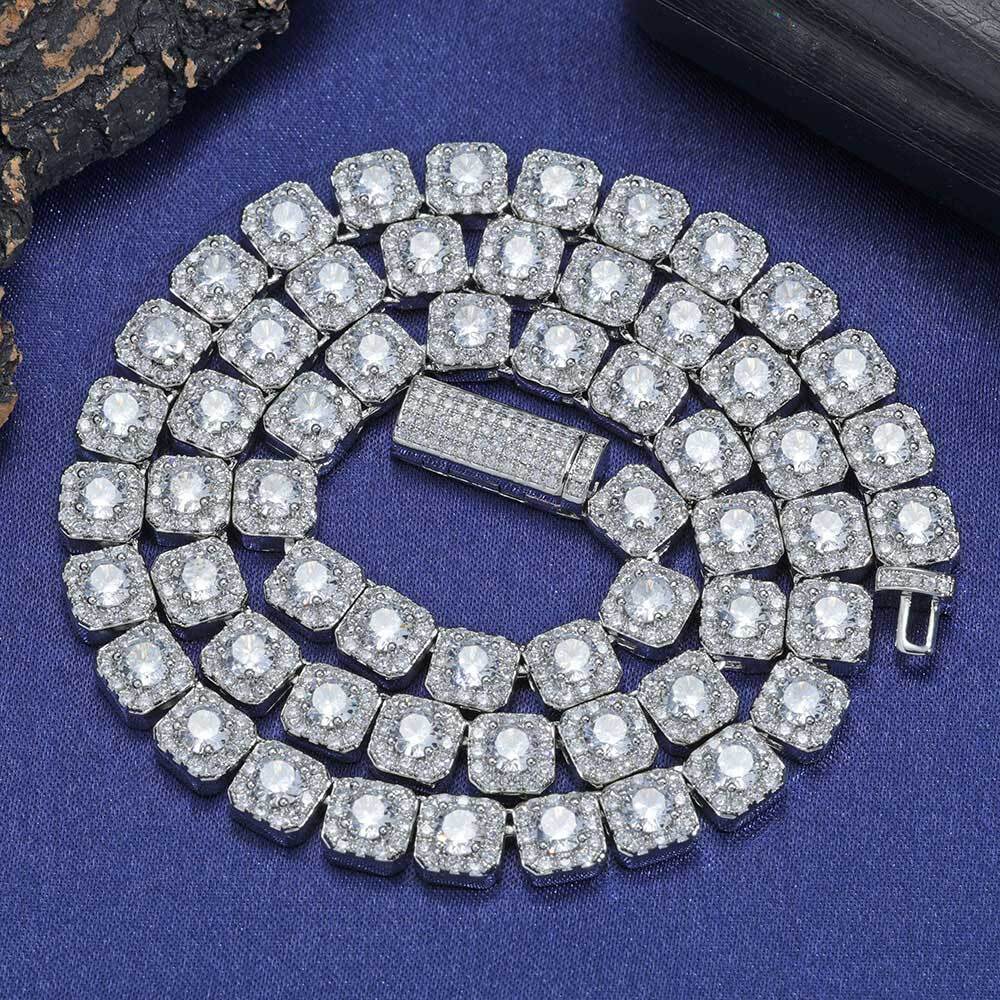 7MM 5A Zircon Cluster Tennis Chain Iced Out Square Sparkling CZ Link Necklace Anniversary gift for him or her Hip Hop Jewelry