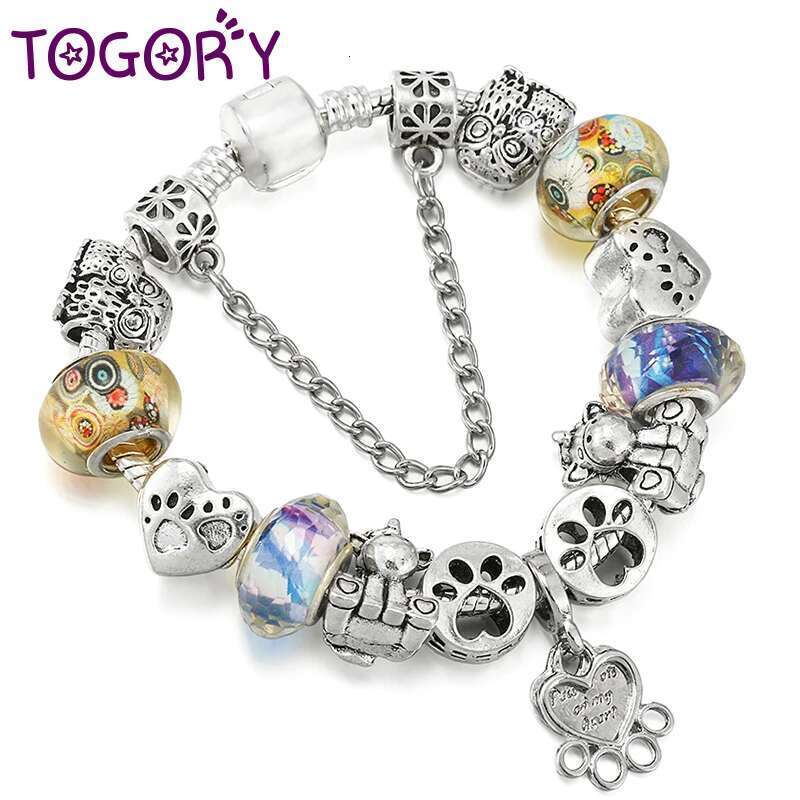 Silver Color Unicorn Beads Charm Bracelet With Dog Paw Pendant Bracelets For Women Men Girls Jewelry Gift Dropshipping Wholesale