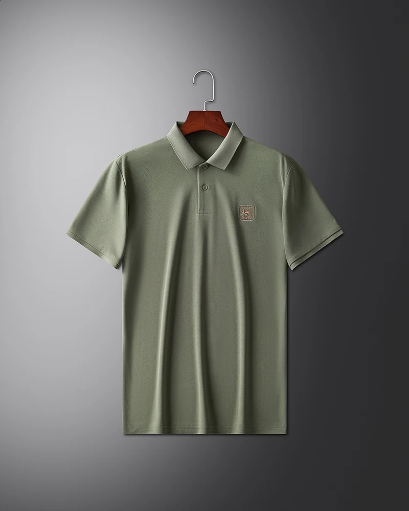High quality ice silk mens short sleeved breathable polo shirt summer fashionable embroidered casual lapel T-shirt 250319