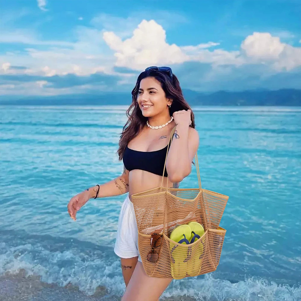 Mesh Beach Tote Bag for Women 2024 Upgrade Waterproof Pool Bag for Beach Vacation Pool Family Travel Essentials R250320