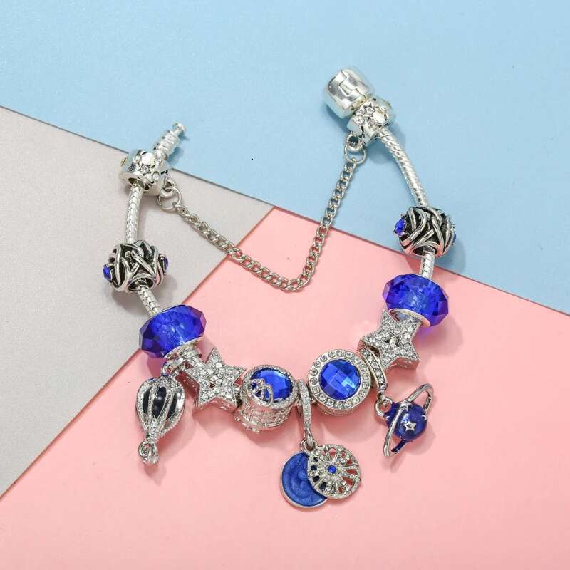 Crystal Star Charm Bracelet With Classics Star Moon Beads Bracelets Bangles For Women Men Girlfriend DIY Jewelry Gift