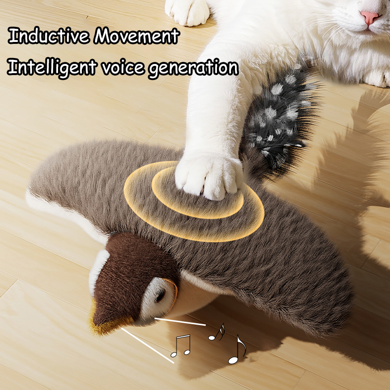 Flying Bird Cat Toy Interactive Cat Toys Rechargeable Chirping Flapping Bird(no Flying) Can Add Catnip Touch Activated Plush Toy