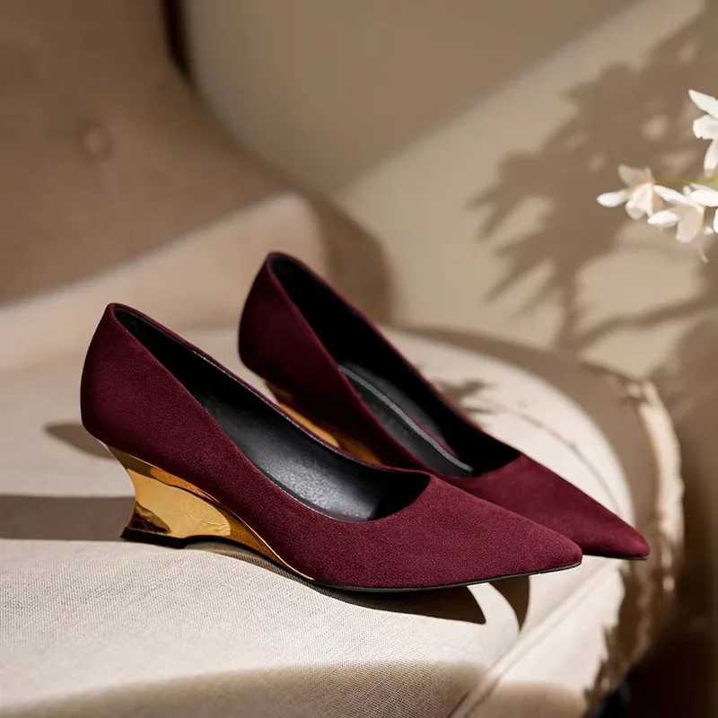 Leopard print high heels womens pointed wedge heels sheepskin sexy shallow mouth single shoes Mary Jane shoesC250319