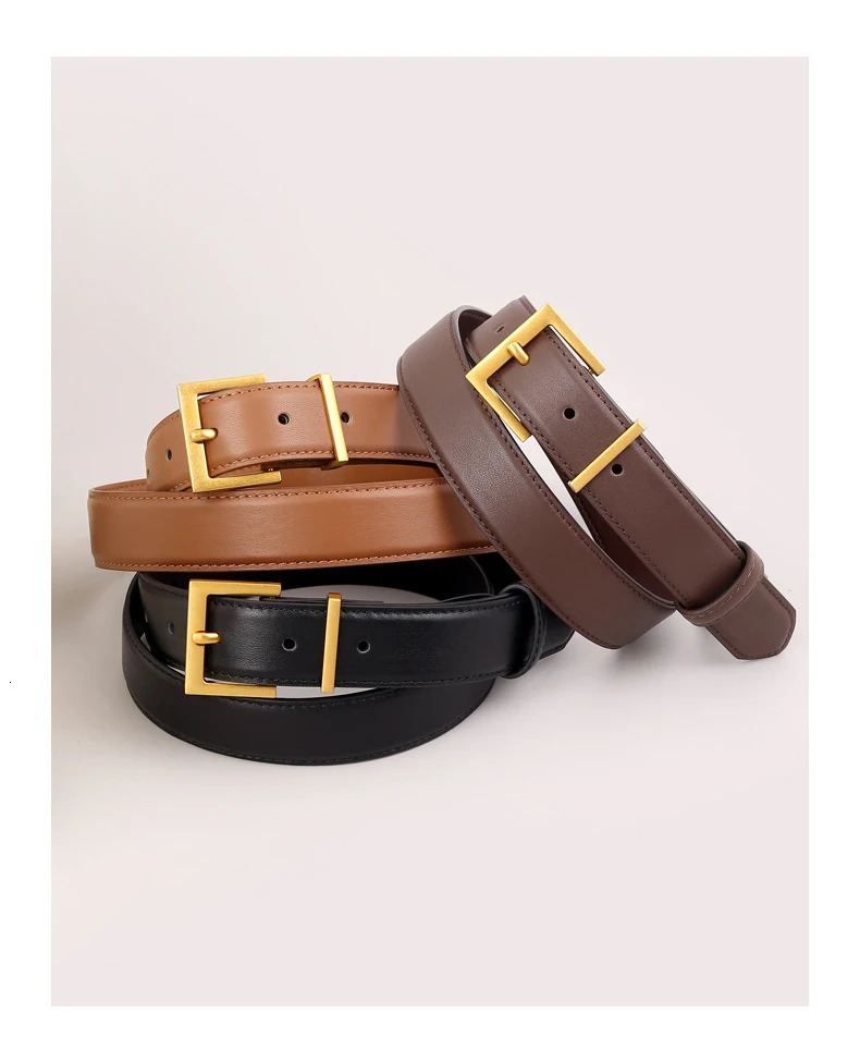 Double Genuine Leather Belt for Women Jeans Casual Dress Square Alloy Buckle Ladies Trendy Belts Fashion Waistband 250320
