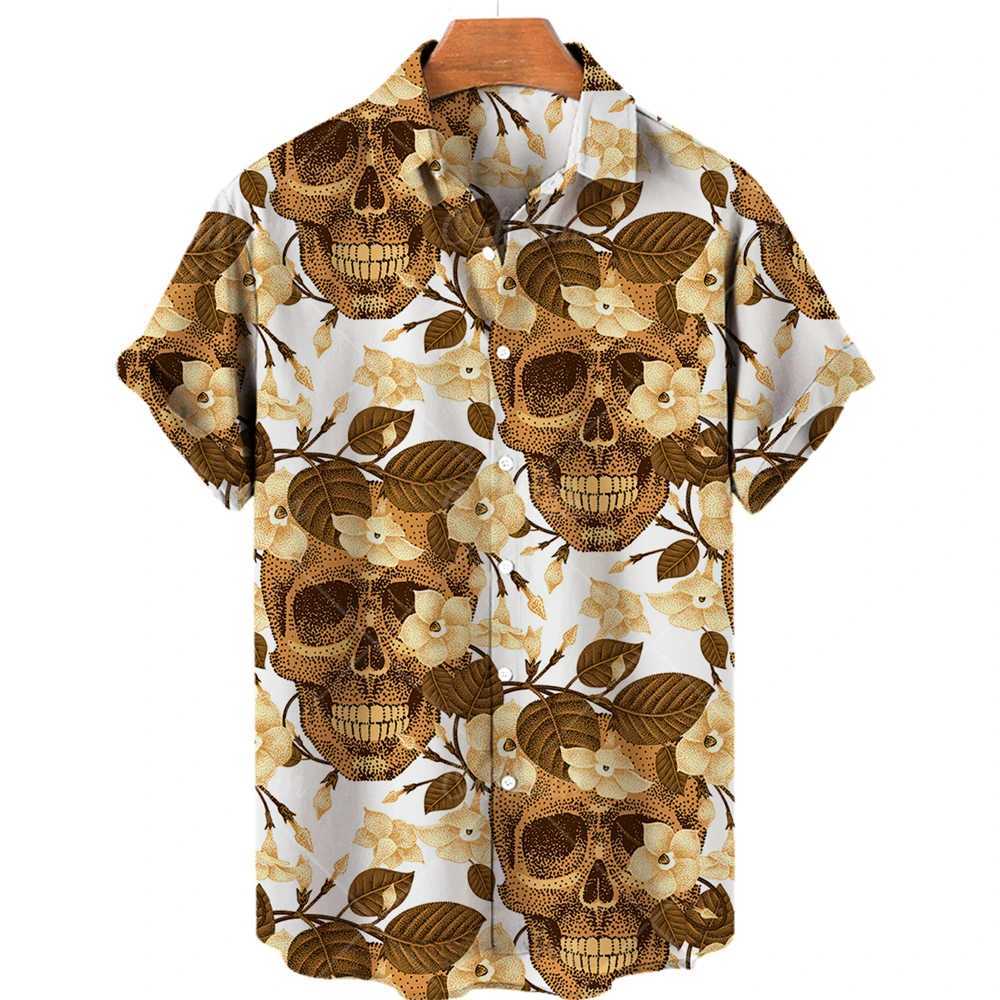 Hawaii Beach Shirt Fashion Design Mens 3D Skull Printed Shirt Retro Casual Street Clothing Mens Summer Neutral Short Sleeve Top M250320