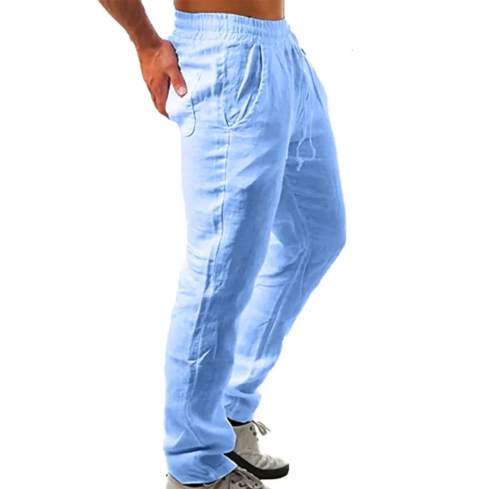 Fashionable mens linen wide pants Korean Trouser oversized sports streetwear spring yoga casual clothing 250320