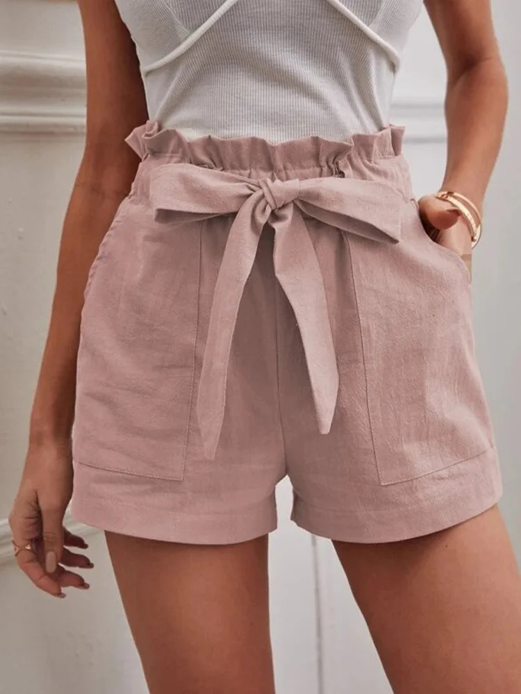 Stylish Solid Color White Shorts Women Pocket Drawstring Casual short Pants Summer Daily Pants 250320